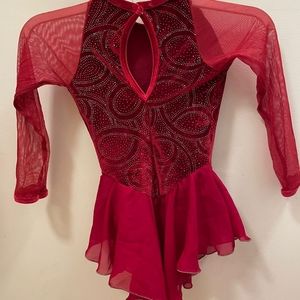 RED SWIRL FIGURE SKATING DRESS